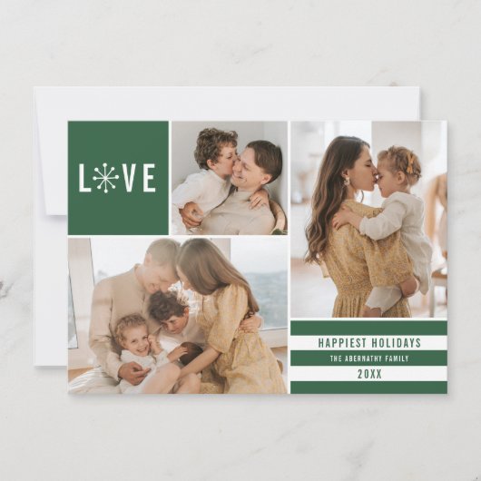 Simple Love 3 Photo Collage Modern Stripes | Groen Feestdagenkaart (Voorkant)