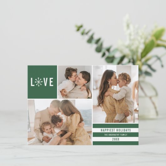 Simple Love 3 Photo Collage Modern Stripes | Groen Feestdagenkaart (Staand voorkant)