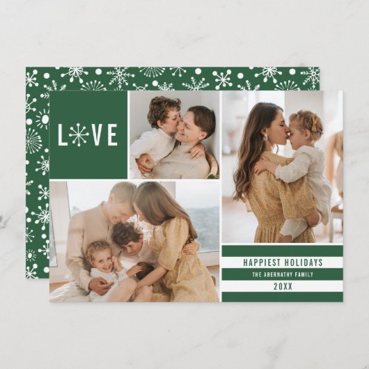 Simple Love 3 Photo Collage Modern Stripes | Groen Feestdagenkaart (Voorkant / Achterkant)