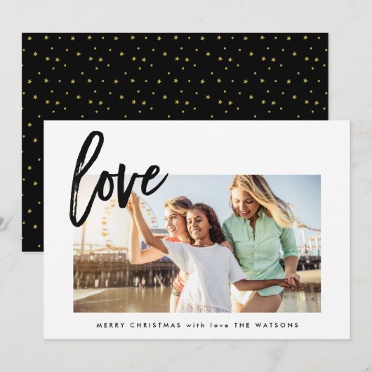 Simple Love Black en White Feestdagen Photo Card Feestdagenkaart (Voorkant / Achterkant)