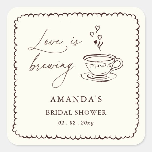 Simple Love is Brewing Coffee Bridal Shower  Vierkante Sticker (Voorkant)