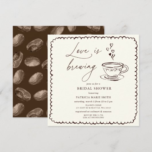 Simple Love is Brewing Coffee Bruidsuitnodiging Kaart (Voorkant / Achterkant)