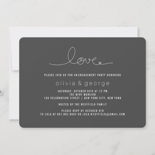 Simple Love Loop Heart Moderne Engagement Party Kaart (Voorkant)