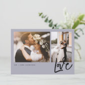 Simple Love Script 2 Photos Wedding Bedankkaart (Staand voorkant)
