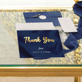 Simple Luxury Wedding Navy & Gold Script Classic Bedankkaart