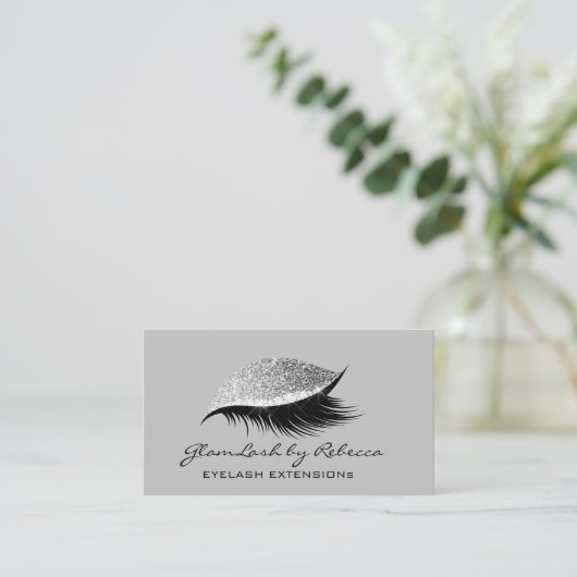 Simple Makeup Beauty Eyelash Lashes Glitter Silver Visitekaartje (Staand voorkant)