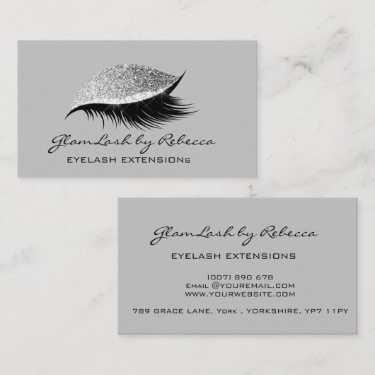 Simple Makeup Beauty Eyelash Lashes Glitter Silver Visitekaartje (Voorkant / Achterkant)