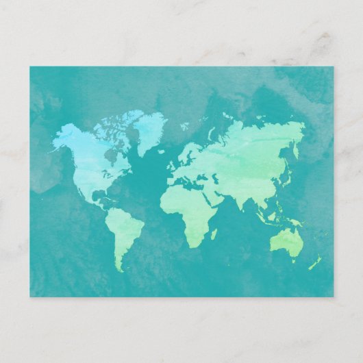 Simple Map in Blue Ocean Waterverf Briefkaart (Voorkant)