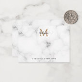Simple Marble Gold Girly Script Monogram Notitiekaartje (Voorkant / Achterkant in situ)