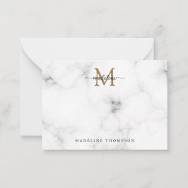 Simple Marble Gold Girly Script Monogram Notitiekaartje