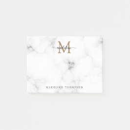 Simple Marble Gold Girly Script Monogram Post-it® Notes
