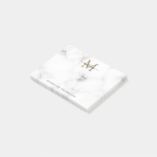Simple Marble Gold Girly Script Monogram Post-it® Notes (Schuin)