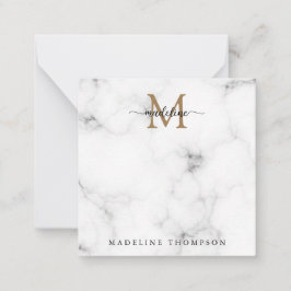 Simple Marble Gold Girly Script Monogram Square Notitiekaartje