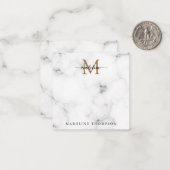 Simple Marble Gold Girly Script Monogram Square Notitiekaartje (Voorkant / Achterkant in situ)