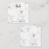 Simple Marble Gold Girly Script Monogram Square Notitiekaartje (Voorkant / Achterkant)