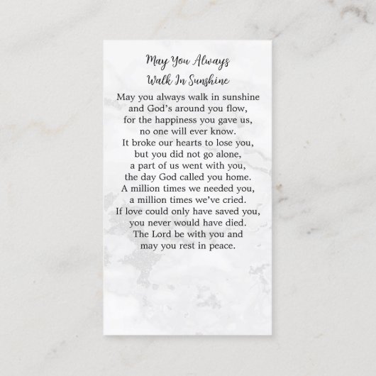 Simple Marble Photo Memorial Funeral Prayer Kaart Contactkaartje (Achterkant)