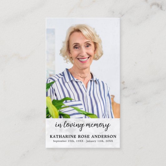 Simple Marble Photo Memorial Funeral Prayer Kaart Contactkaartje (Voorkant)