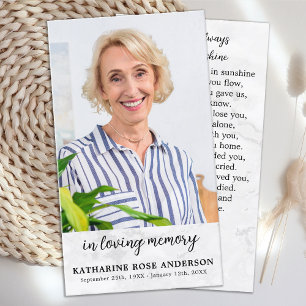 Simple Marble Photo Memorial Funeral Prayer Kaart Contactkaartje