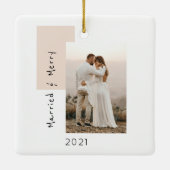 Simple Married en Merry Photo Pas getrouwd Keramisch Ornament (Achterkant)