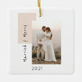 Simple Married en Merry Photo Pas getrouwd Keramisch Ornament (Voorkant)