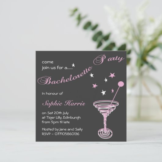 Simple Martini Swirl Bachelorette Party Kaart (Staand voorkant)