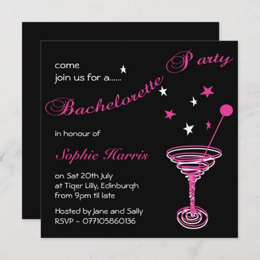 Simple Martini Swirl Bachelorette Party Kaart (Voorkant / Achterkant)