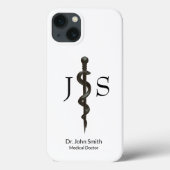 Simple Medical Professional Asclepius Black White Case-Mate iPhone Case (Achterkant)