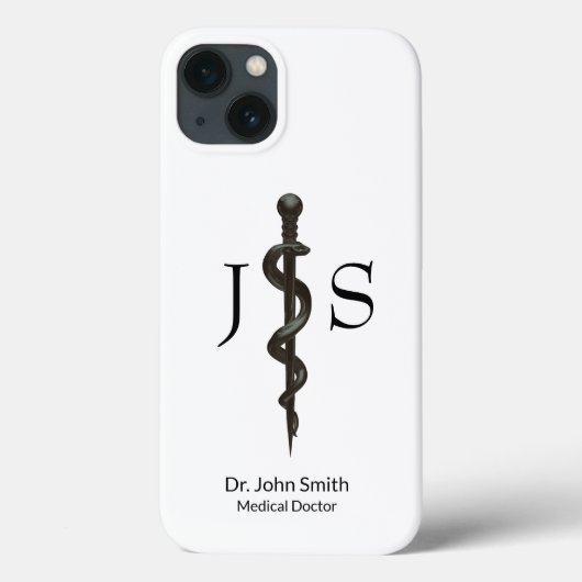Simple Medical Professional Asclepius Black White Case-Mate iPhone Case (Achterkant)