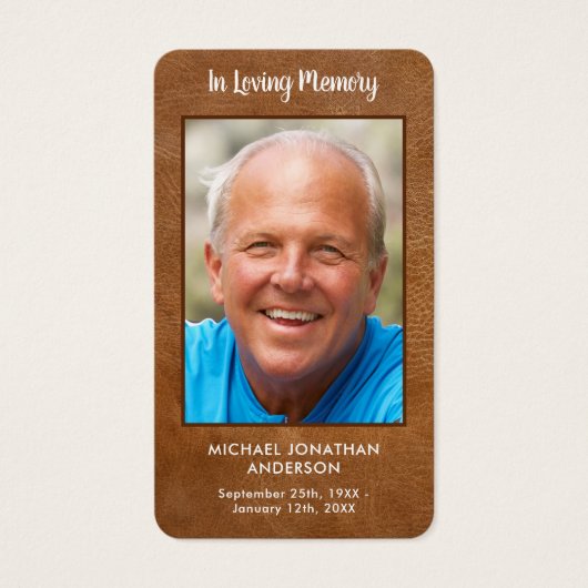 Simple Memorial Photo Leather Funeral Prayer Kaart (Voorkant)