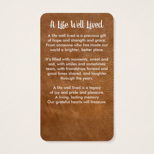 Simple Memorial Photo Leather Funeral Prayer Kaart (Achterkant)