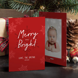 Simple Merry & Bright Script Snowflakes Christmas Feestdagenkaart