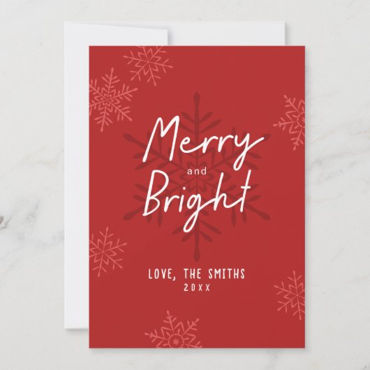 Simple Merry & Bright Script Snowflakes Christmas Feestdagenkaart (Voorkant)