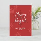 Simple Merry & Bright Script Snowflakes Christmas Feestdagenkaart (Staand voorkant)