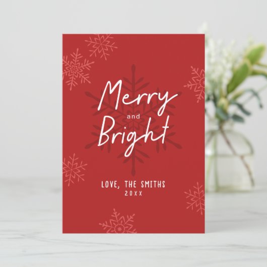 Simple Merry & Bright Script Snowflakes Christmas Feestdagenkaart (Staand voorkant)