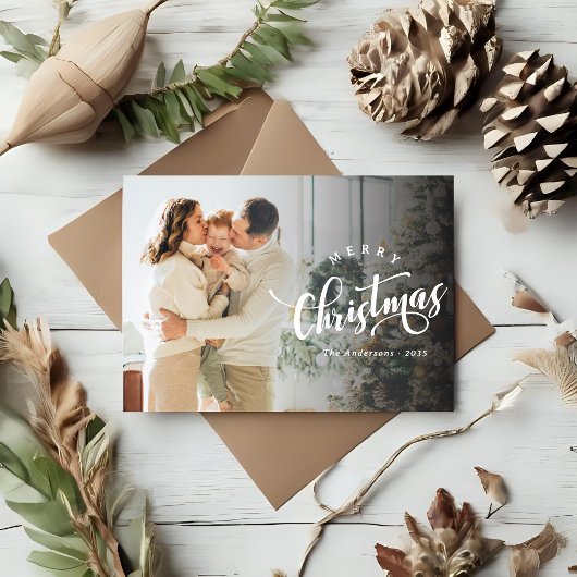 Simple Merry Christmas Calligraphy Script Photo Feestdagenkaart