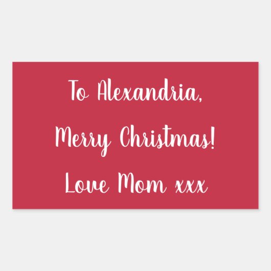 Simple Merry Christmas from Mom Red and White Rechthoekige Sticker (Voorkant)