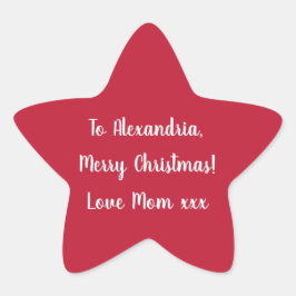 Simple Merry Christmas from Mom Red and White Ster Sticker
