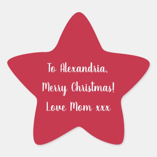 Simple Merry Christmas from Mom Red and White Ster Sticker (Voorkant)