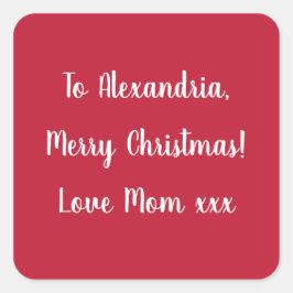 Simple Merry Christmas from Mom Red and White Vierkante Sticker