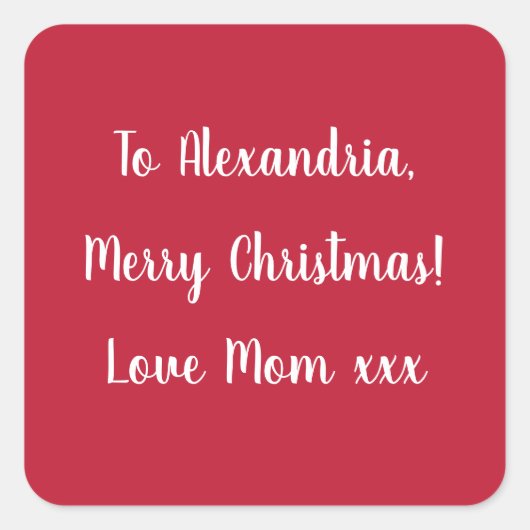 Simple Merry Christmas from Mom Red and White Vierkante Sticker (Voorkant)