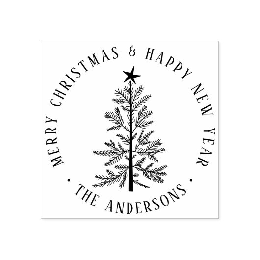 Simple Merry Christmas & Happy New Year Round  Rubberstempel (Afrduk)