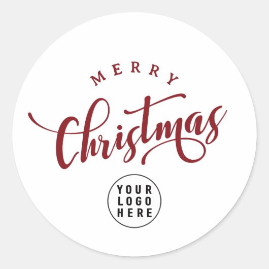 Simple Merry Christmas Red Script Business Logo Ronde Sticker (Voorkant)