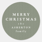 Simple Merry Christmas sage green knit pattern Ronde Sticker (Voorkant)