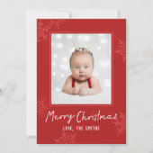 Simple Merry Christmas Script Snowflakes Photo Feestdagenkaart (Voorkant)