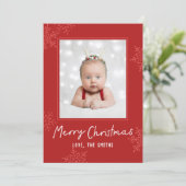 Simple Merry Christmas Script Snowflakes Photo Feestdagenkaart (Staand voorkant)
