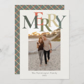 Simple Merry Photo Flat Sage Oranje Ivory Feestdagenkaart (Voorkant / Achterkant)