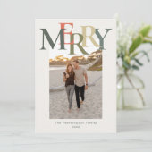 Simple Merry Photo Flat Sage Oranje Ivory Feestdagenkaart (Staand voorkant)