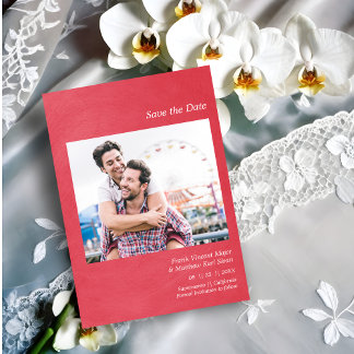 Simple Metallic Effect Engaged Gay Couple Photo Save The Date