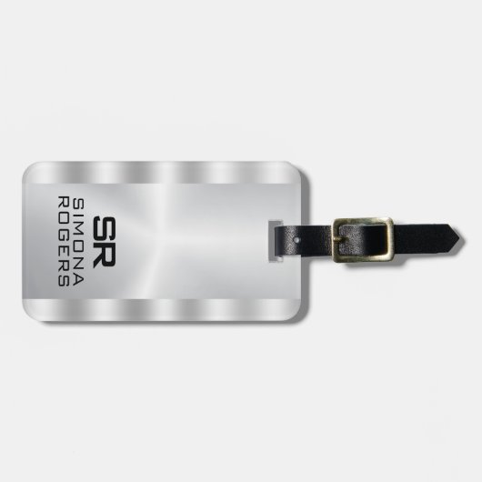 Simple, Metallic Silver Personalized Gry Text Bagagelabel (Voorkant horizontaal)