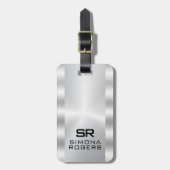 Simple, Metallic Silver Personalized Gry Text Bagagelabel (Voorkant verticaal)
